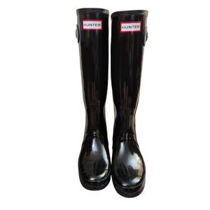 Hunter Original Gloss Black Rain Boots Tall Classic Waterproof Womens 9 Mens 8